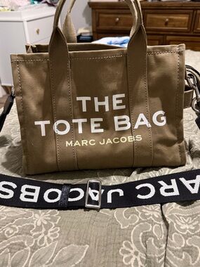 Marc Jacobs Khaki Canvas Tote with Black Logo Strap